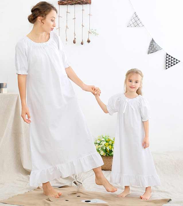 Huge Discounts Mother and Daughter Summer Cotton Dress Mommy and Me Clothes Short Sleeve Pajamas Loose Sleepwear 