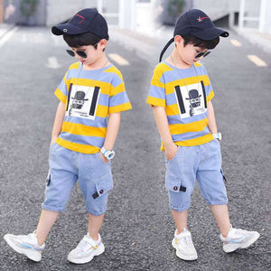 Summer baby boys clothes cotton stripe suit. 