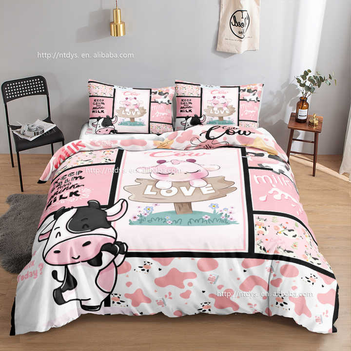 3D Cartoon Duvet Cover Set, 3 Pieces, Boys Girls, Pink 