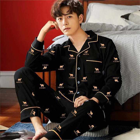 Men's Pajama Set, Cotton Pajama Set with Sleeves 