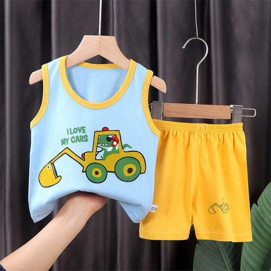 2-ملابس صيفية للأولاد الصغار بطباعة كرتونية . -Summer Baby Boys Clothes Cute Cartoon Print
