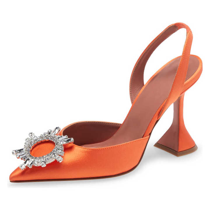 Elegant orange satin heel shoes 