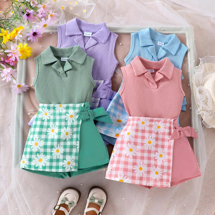 Summer Sunny Kids Clothes for Toddler Girls 2 Piece Outfits Set ملابس أطفال صيفية مشمسة للأطفال مجموعة ملابس من قطعتين للفتيات الصغيرات
