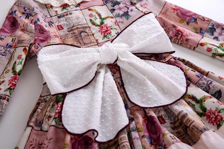 OEM Pettigirl Girls Floral Dress With Bow-موديل مع ياقة