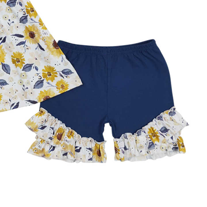 Sunflower Floral Top Shorts Baby-فساتين صيفية وردية مطرزة بالترتر للفتيات