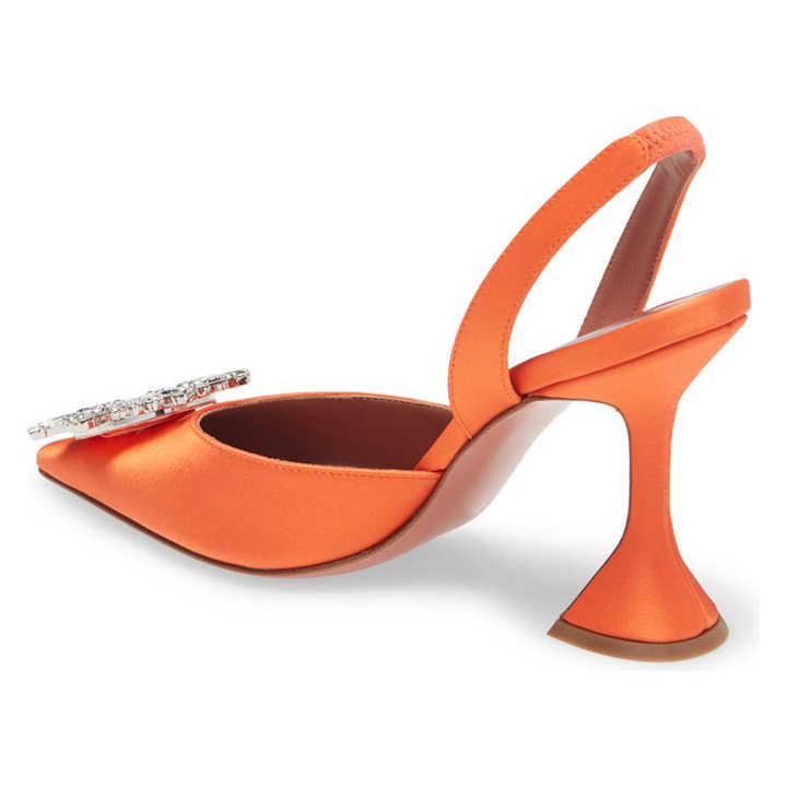 Elegant orange satin heel shoes 