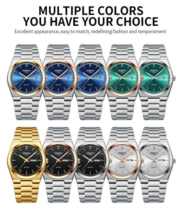 NIBOSI Wholesale Rose Gold Watch Black Luminous 