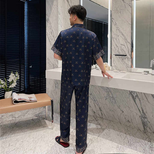 طقم ملابس نوم حريرية للرجال للصيف من الحرير