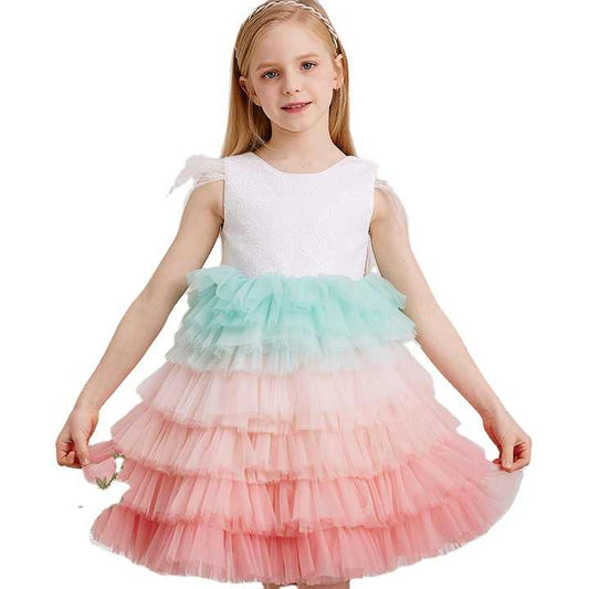 Cake Party Birthday Dress-فستان أطفال متعدد الطبقات من الترتر