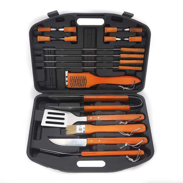 Professional Stainless Steel Grill Set, 17 Piece Professional Stainless Steel BBQ Grill Set for Outdoor Barbecue and Grilling, Stainless Steel Grill Set, Outdoor BBQ Supplies, 17 Piece Set, Stainless Steel Grill Set، طقم شواء من الفولاذ المقاوم للصدأ