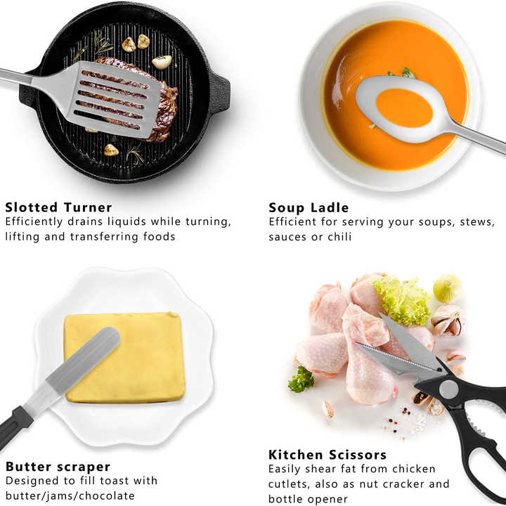 Portable Camping Kitchen Utensil Set, Stainless Steel 