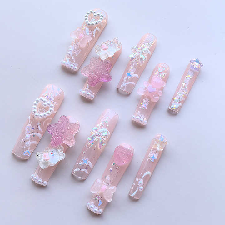 مجموعة أظافر فرنسية طويلة وردية ساحرة - Manufacturer Customized Pink Charming French Long