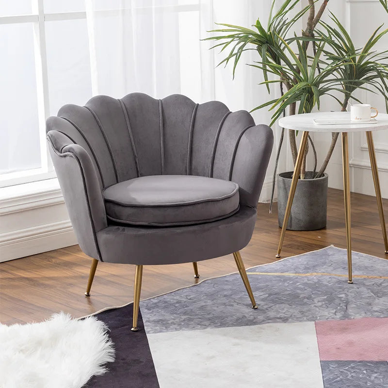Modern club chair with velvet touch and gold metal legs for bedrooms and living rooms 