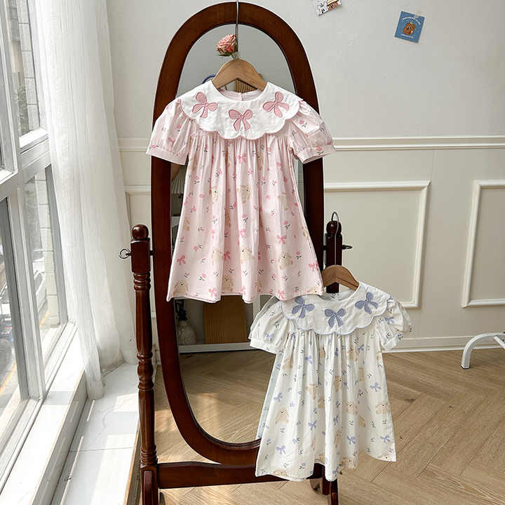Private Label Embroidered Cotton -فستان بناتي صيفي