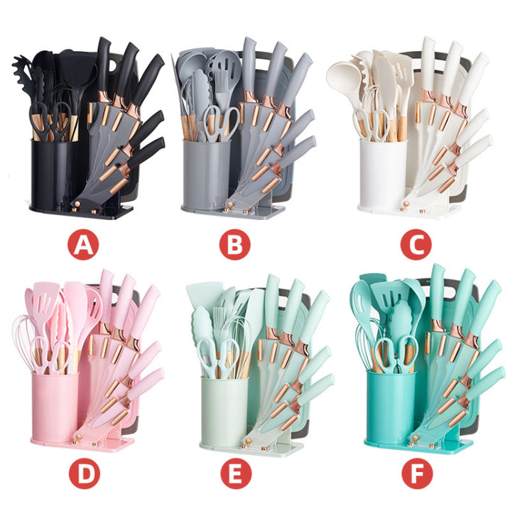 19 Piece Stainless Steel Kitchen Utensil Set Silicone Cooking Tools with Wooden Handle for Cooking 