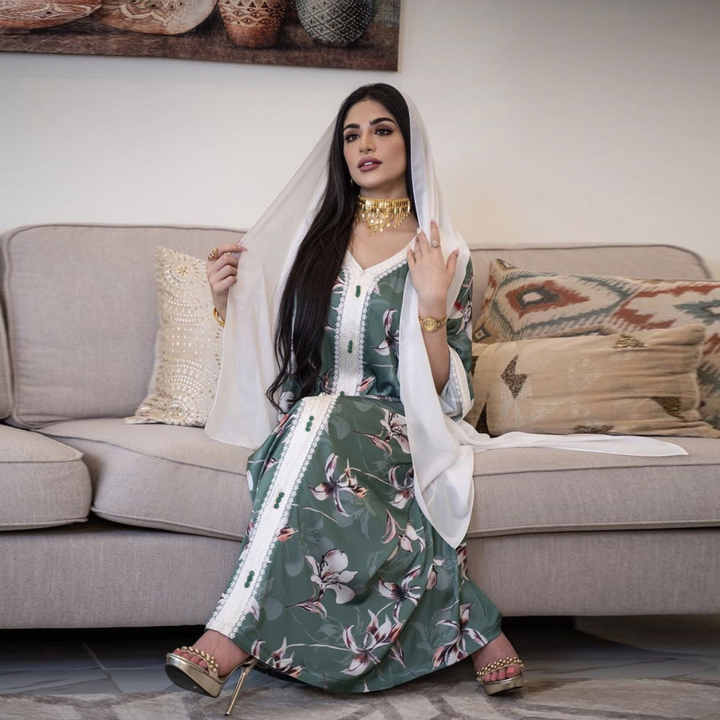 Summer Middle East Muslim Robe Jalabiya Printed Lace Long Dress Mother Daughter Parent Child Dress for Women 