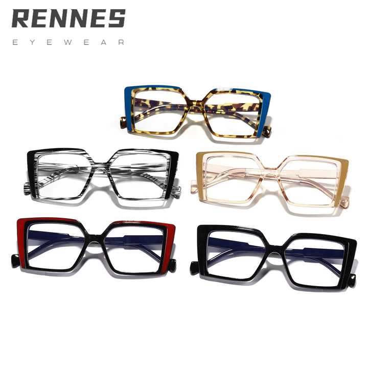 Anti-blue light PC rectangular color blocking glasses for men and women, the same design as students' myopia glasses 