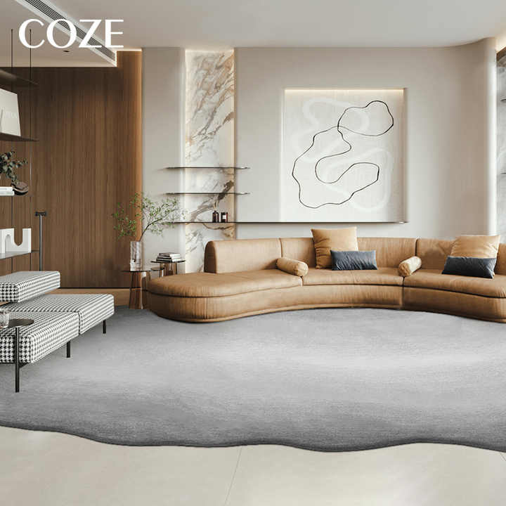 Irregular and uniquely shaped wool rug made especially for the living room, in the French style of Wabi-Sabi. 