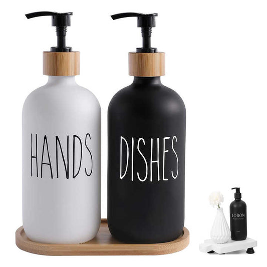 مجموعة مع صينية يد زجاجية و ، زجاجة حوض المطبخ Set with glass hand tray and kitchen sink bottle
