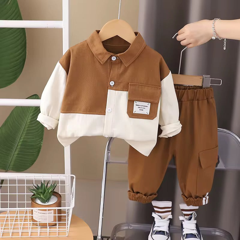 Boys' autumn-colored pants, two-piece set
