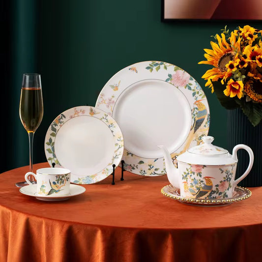 Elegant Bone Ash Porcelain Dinner Plate Sets Rustic Style
