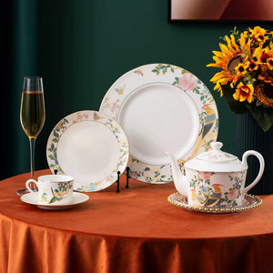 Elegant Bone Ash Porcelain Dinner Plate Sets Rustic Style