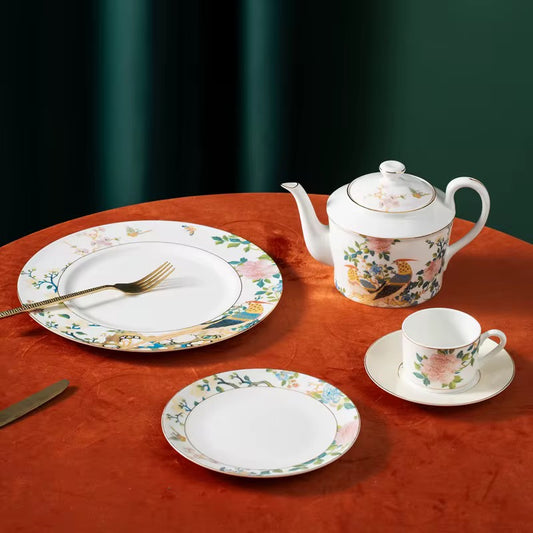 Elegant Bone Ash Porcelain Dinner Plate Sets Rustic Style