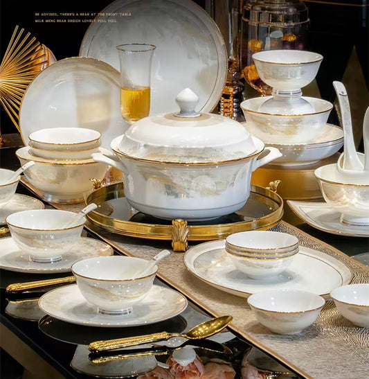 Luxury gold rimmed flatware plates