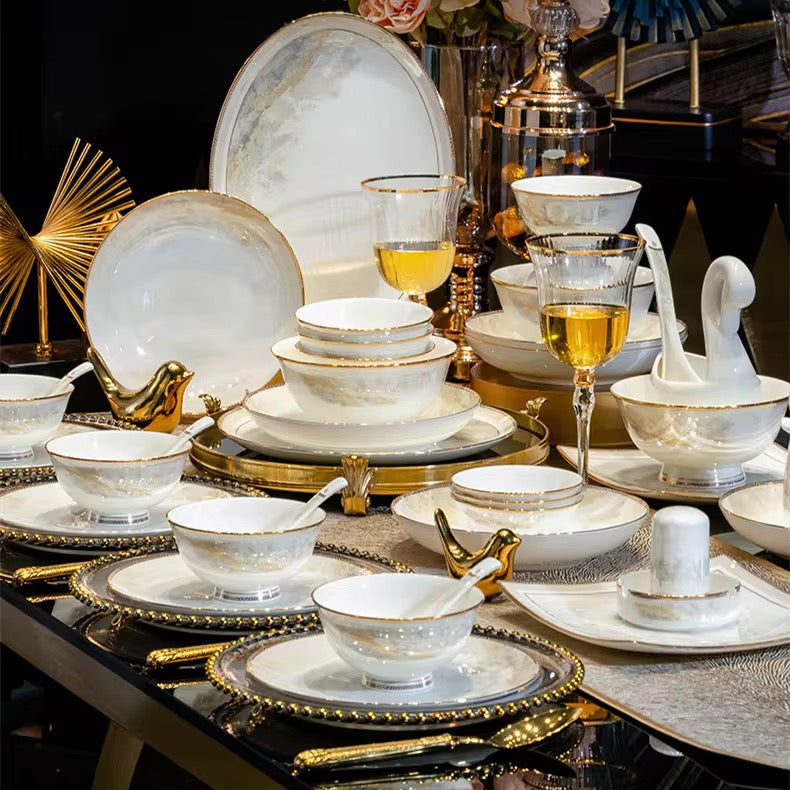 Luxury gold rimmed flatware plates