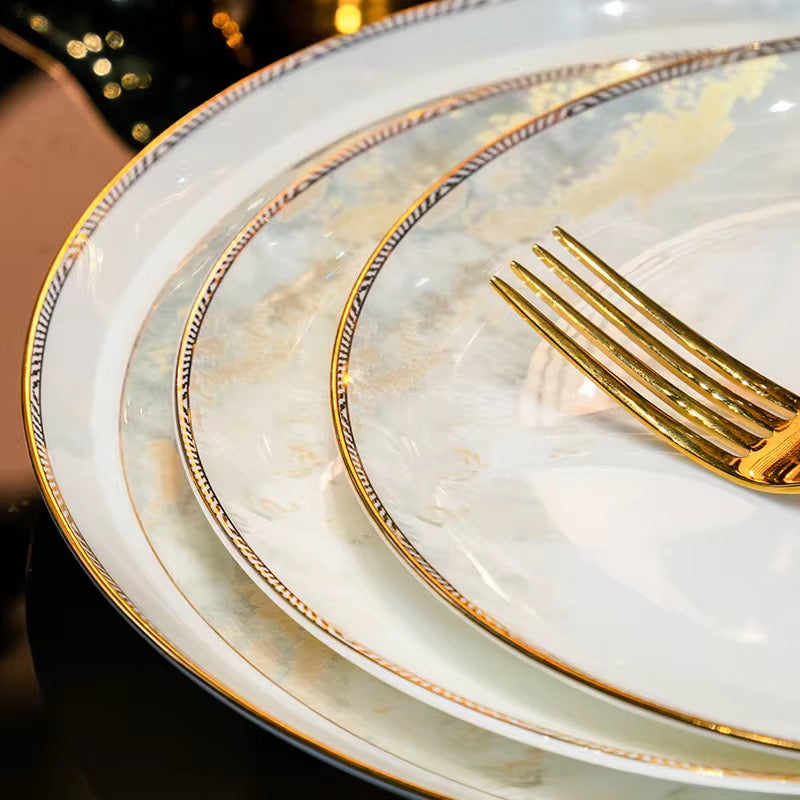 Luxury gold rimmed flatware plates