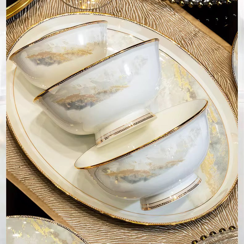 Luxury gold rimmed flatware plates