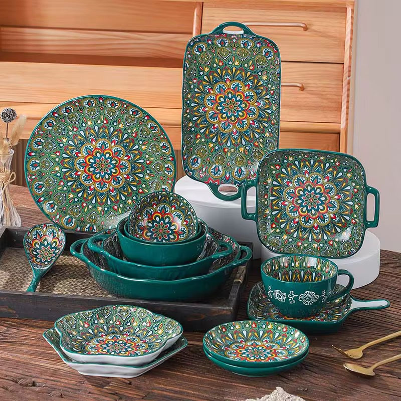 Bohemian style plate and bowl